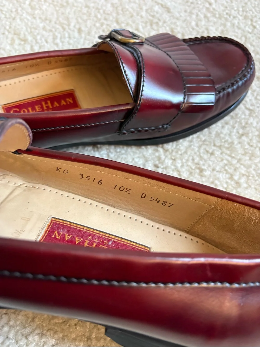 Cole Haan Men’s Burgundy Leather Kiltie Buckle Loafers